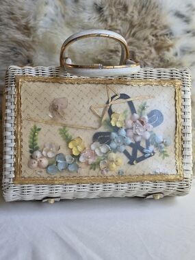 Vintage Princess Charming by Atlas Floral Wicker Handbag